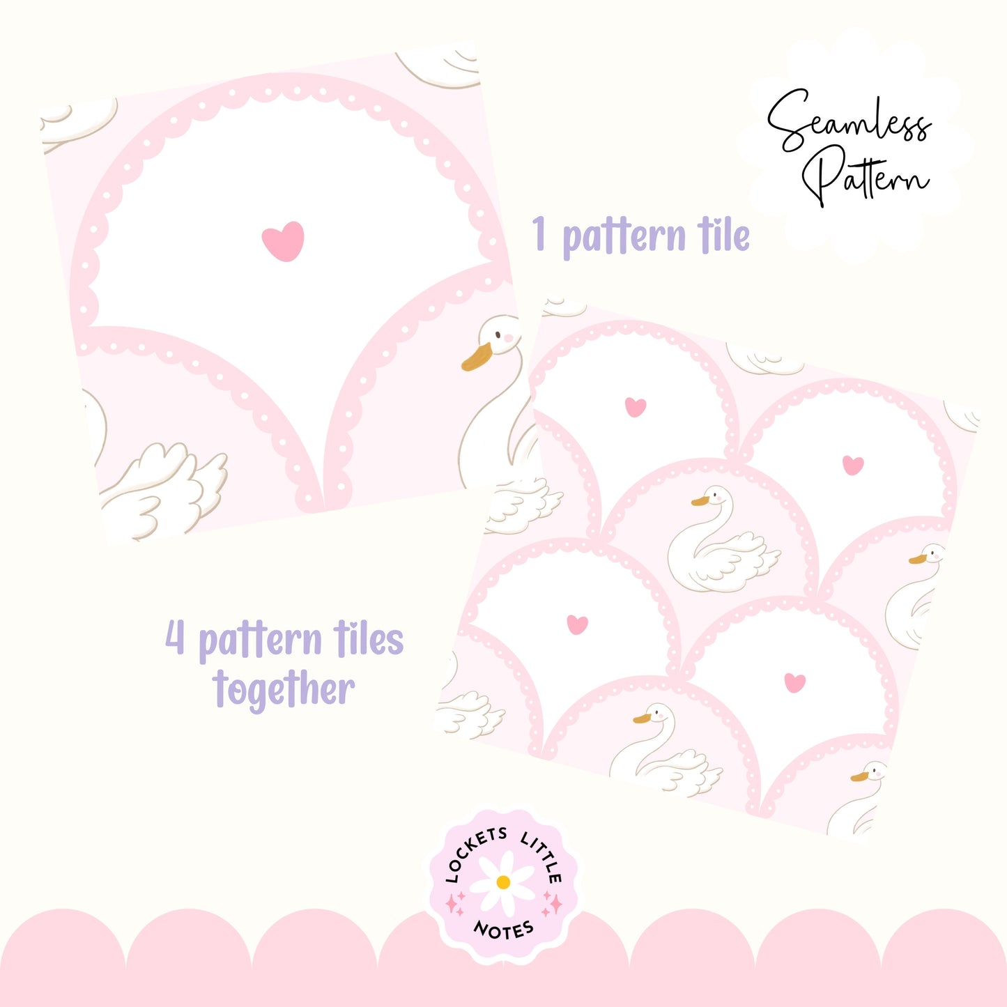 Coquette Swan Seamless Pattern | Pink Scallop Digital Surface Design