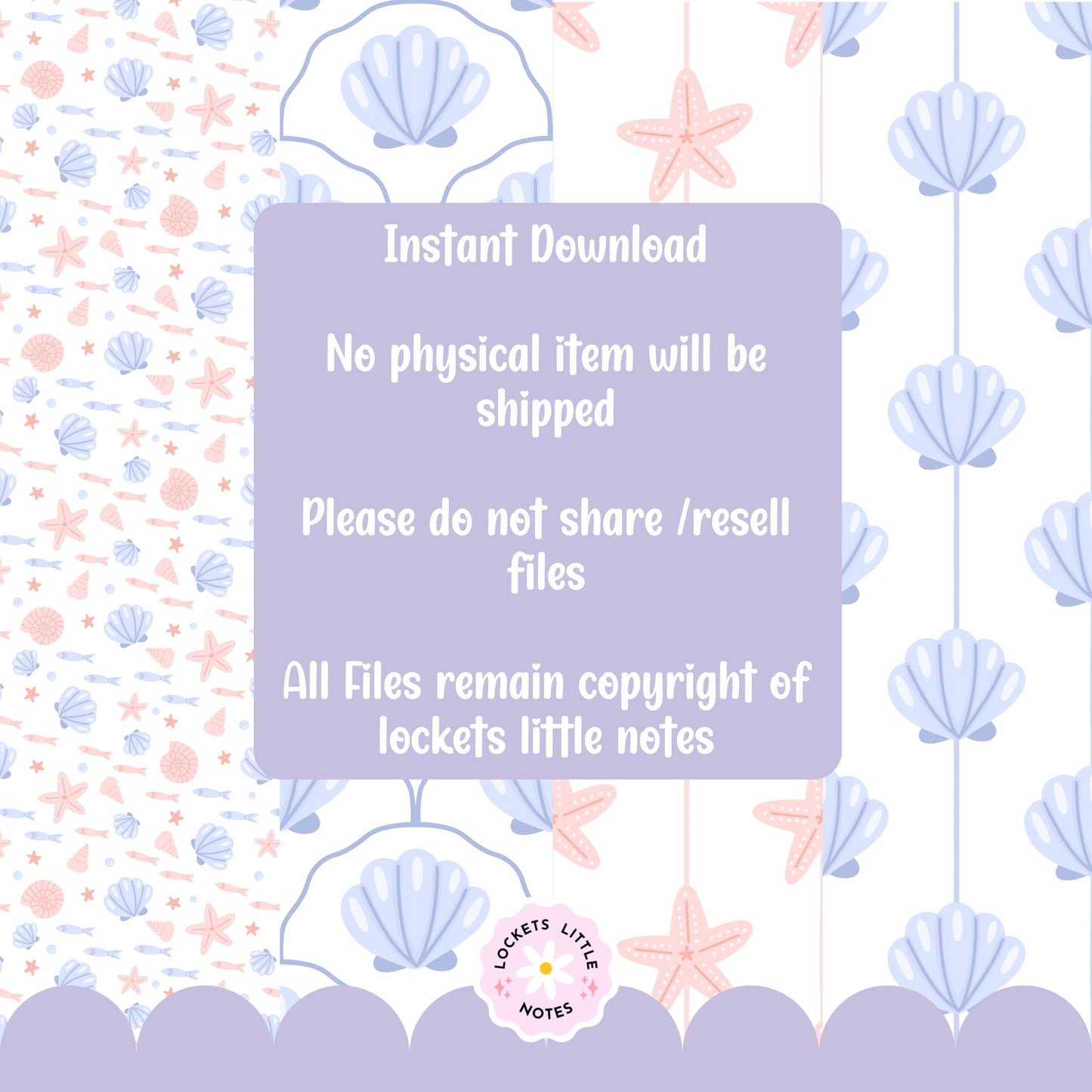 Classic Coastal Seashell Seamless Pattern Bundle | Preppy Blue & Pink Pinstripe Scallop Fabric Design Pack | Digital Download PNG Set