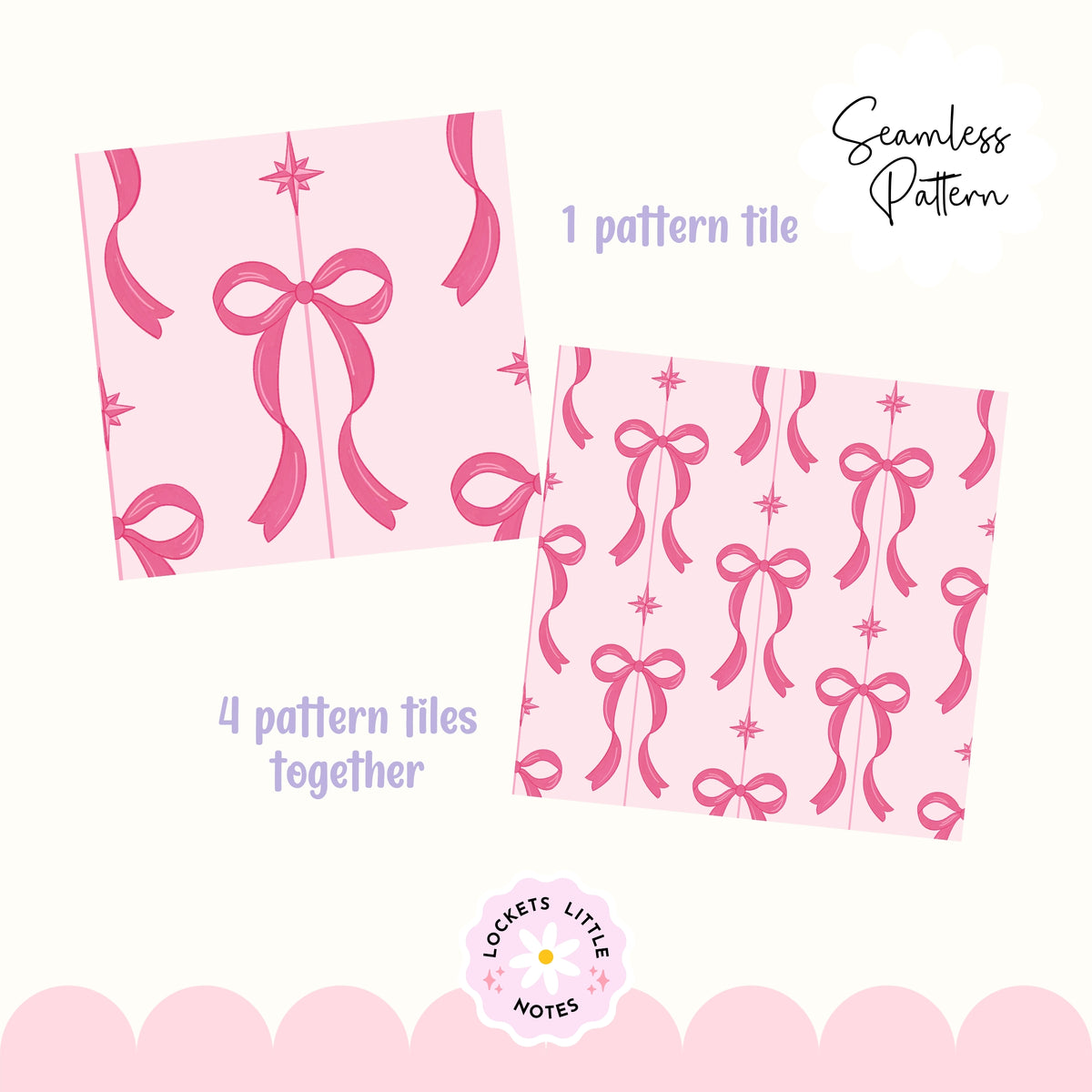 Pink Festive Bow & Star Pinstripe Seamless Pattern PNG | Digital Download