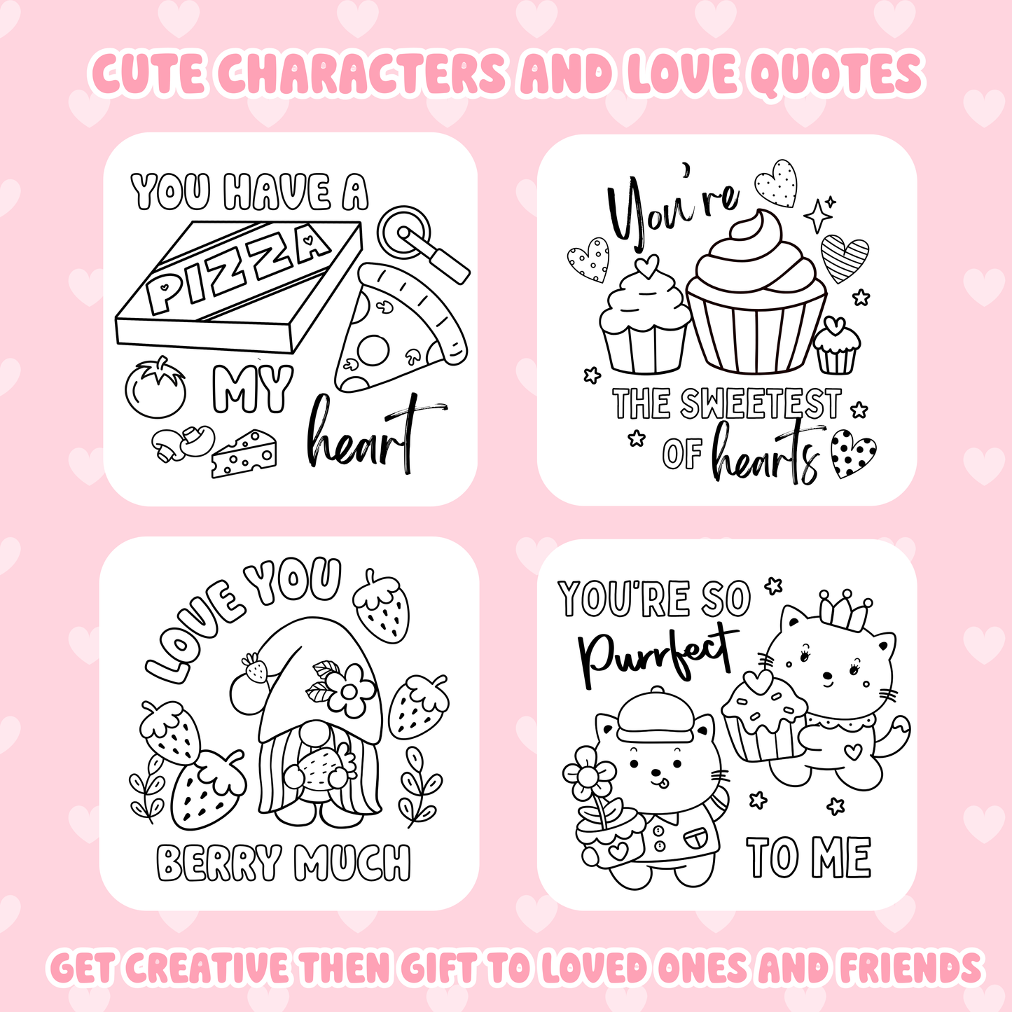 Love and Hearts Colouring Pages. Digital Download.