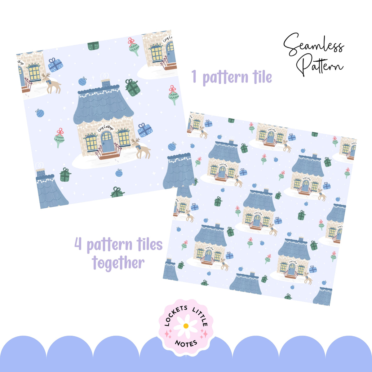 Blue Cosy Christmas Scatter Seamless Pattern PNG | Digital Download