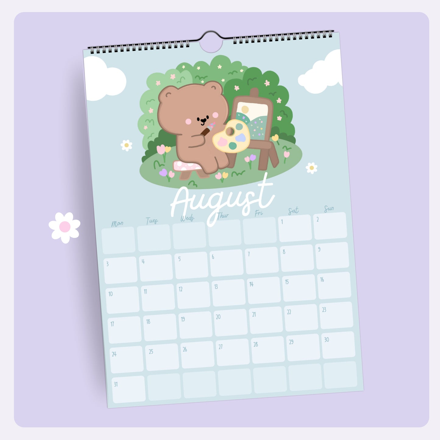 2026 Kawaii Pastel Wall Calendar. Cute Illustrated Monthly Planner
