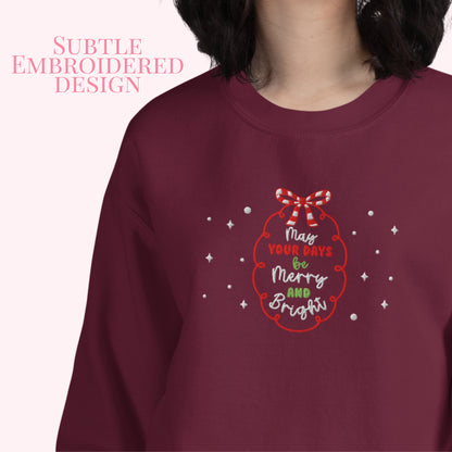 Christmas Bow and Wreath Subtle Embroidered Jumper.