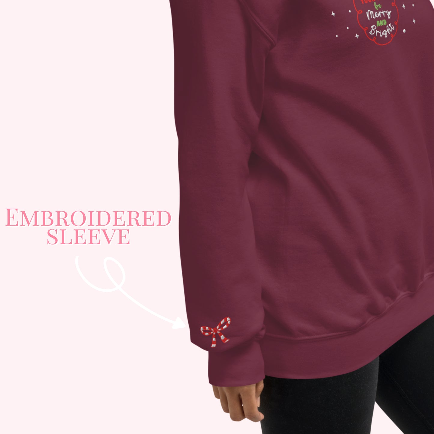 Christmas Bow and Wreath Subtle Embroidered Jumper.