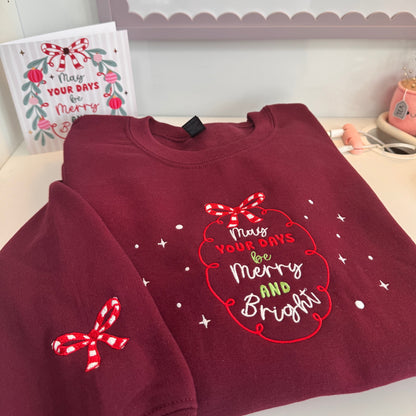 Christmas Bow and Wreath Subtle Embroidered Jumper.
