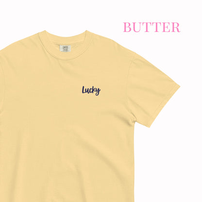 Lucky Embroidered T-shirt – Minimalist Good Luck Shirt
