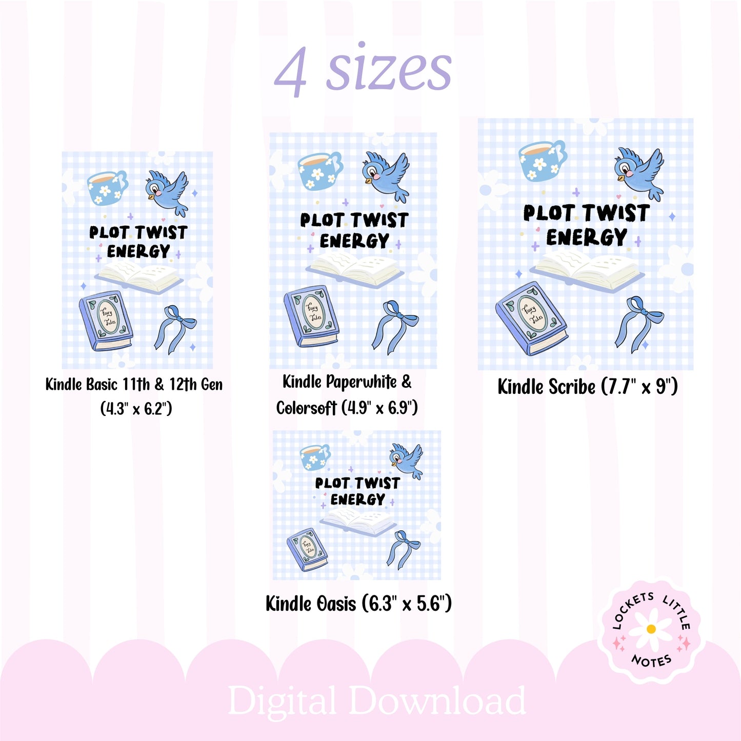 Blue Check Kindle Case Insert PNG, Pastel Plot Twist Bookish Printable  (Digital Download)