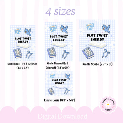 Blue Check Kindle Case Insert PNG, Pastel Plot Twist Bookish Printable  (Digital Download)