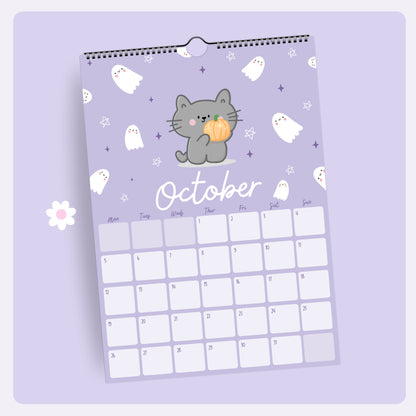 2026 Kawaii Pastel Wall Calendar. Cute Illustrated Monthly Planner
