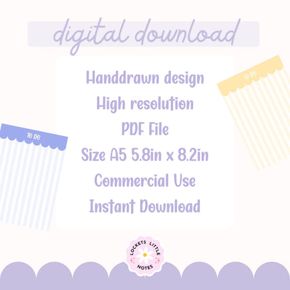 Pastel Stripe Printable Notepad Pack PDF | Cute Scalloped Border To Do List | Digital Download
