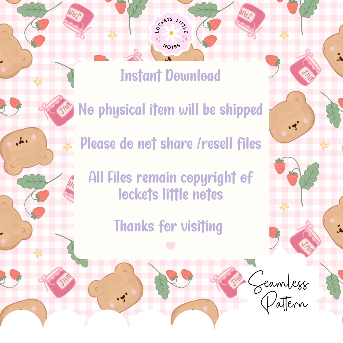 Kawaii Bear & Strawberry Jam Seamless Pattern | Pink Gingham Berrycore Digital Download