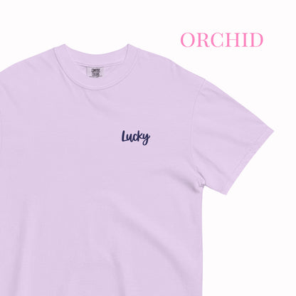 Lucky Embroidered T-shirt – Minimalist Good Luck Shirt