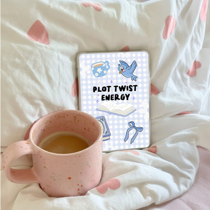 Blue Check Kindle Case Insert PNG, Pastel Plot Twist Bookish Printable  (Digital Download)