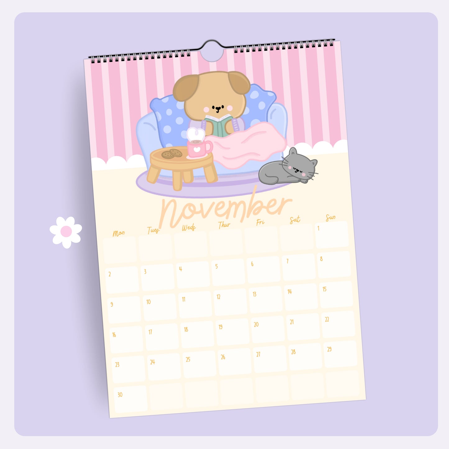 2026 Kawaii Pastel Wall Calendar. Cute Illustrated Monthly Planner
