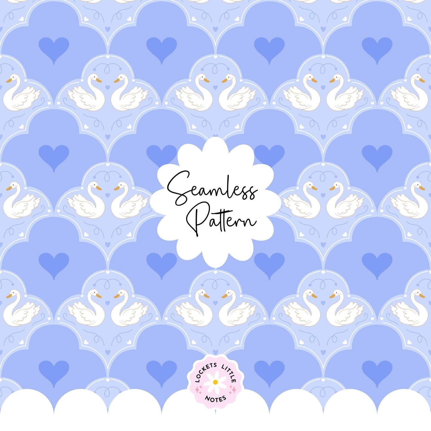 Regency Swan Seamless Pattern | Bridgerton Blue Scallop Digital Surface Design