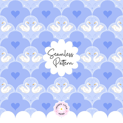 Regency Swan Seamless Pattern | Bridgerton Blue Scallop Digital Surface Design