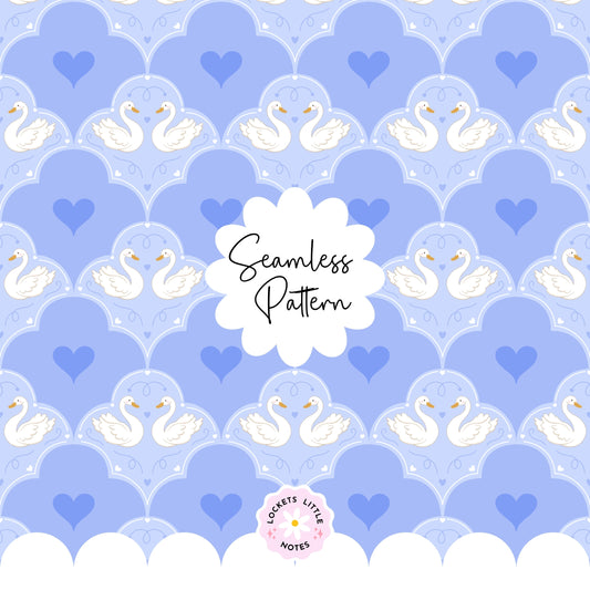 Regency Swan Seamless Pattern | Bridgerton Blue Scallop Digital Surface Design