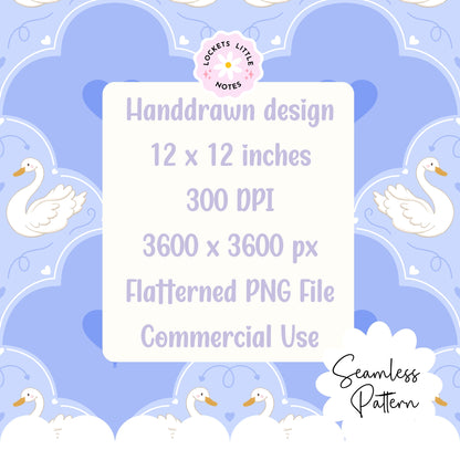 Regency Swan Seamless Pattern | Bridgerton Blue Scallop Digital Surface Design