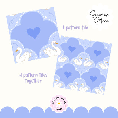 Regency Swan Seamless Pattern | Bridgerton Blue Scallop Digital Surface Design