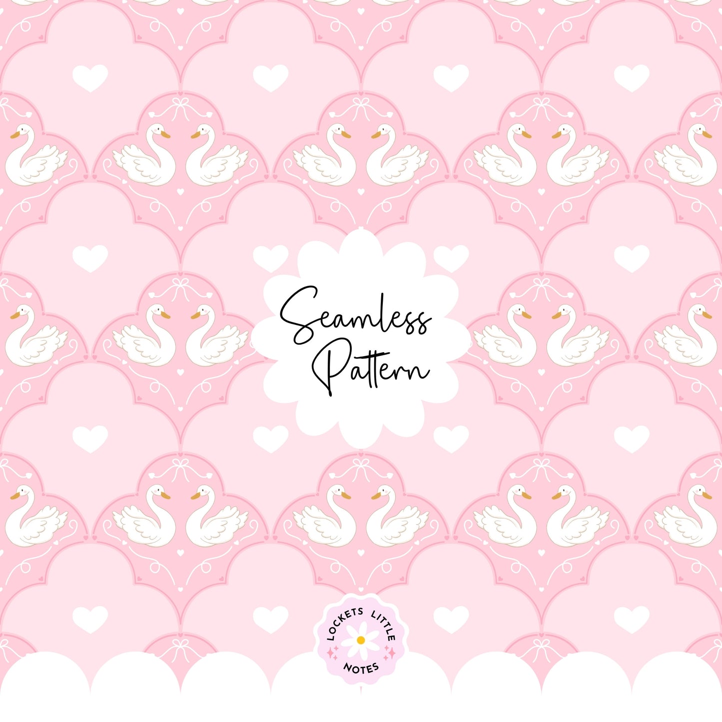 Regency Swan Seamless Pattern | Pink Scallop Digital Surface Design
