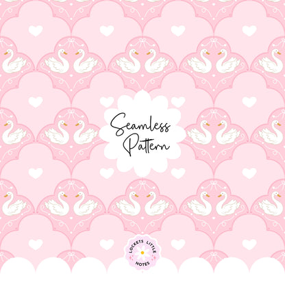 Regency Swan Seamless Pattern | Pink Scallop Digital Surface Design
