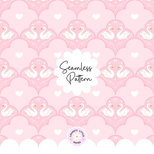 Regency Swan Seamless Pattern | Pink Scallop Digital Surface Design
