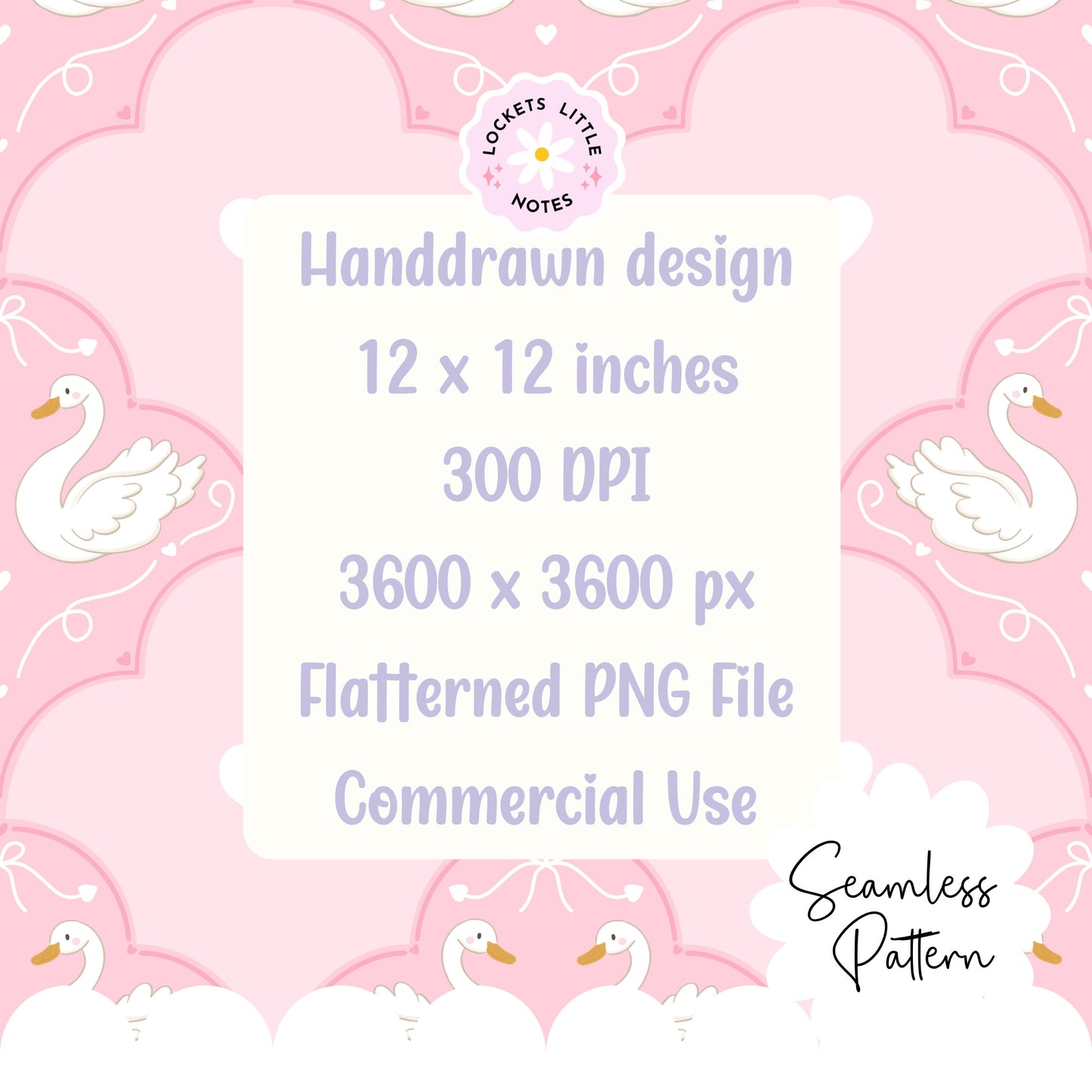 Regency Swan Seamless Pattern | Pink Scallop Digital Surface Design