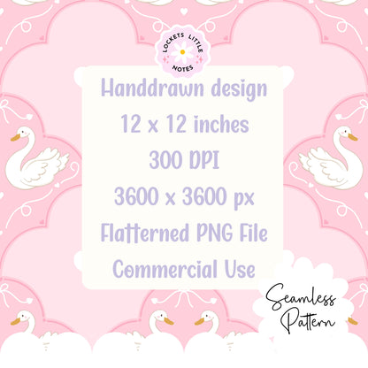 Regency Swan Seamless Pattern | Pink Scallop Digital Surface Design