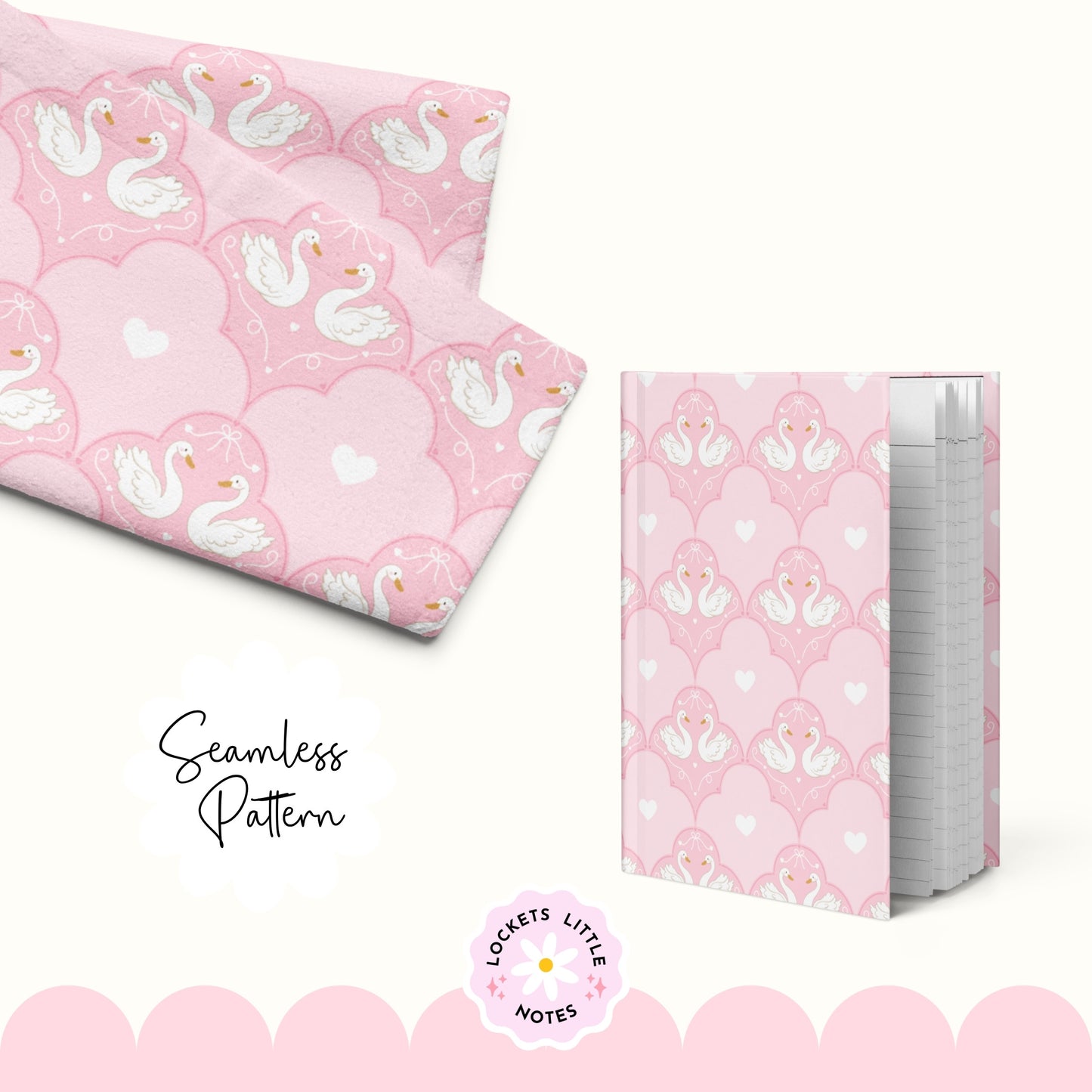 Regency Swan Seamless Pattern | Pink Scallop Digital Surface Design