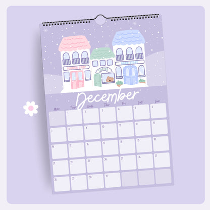 2026 Kawaii Pastel Wall Calendar. Cute Illustrated Monthly Planner