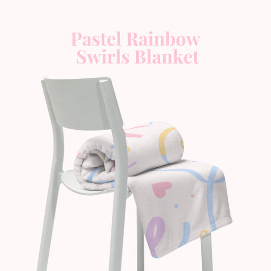 Cream with Pastel Rainbow Swirls Throw Blanket.