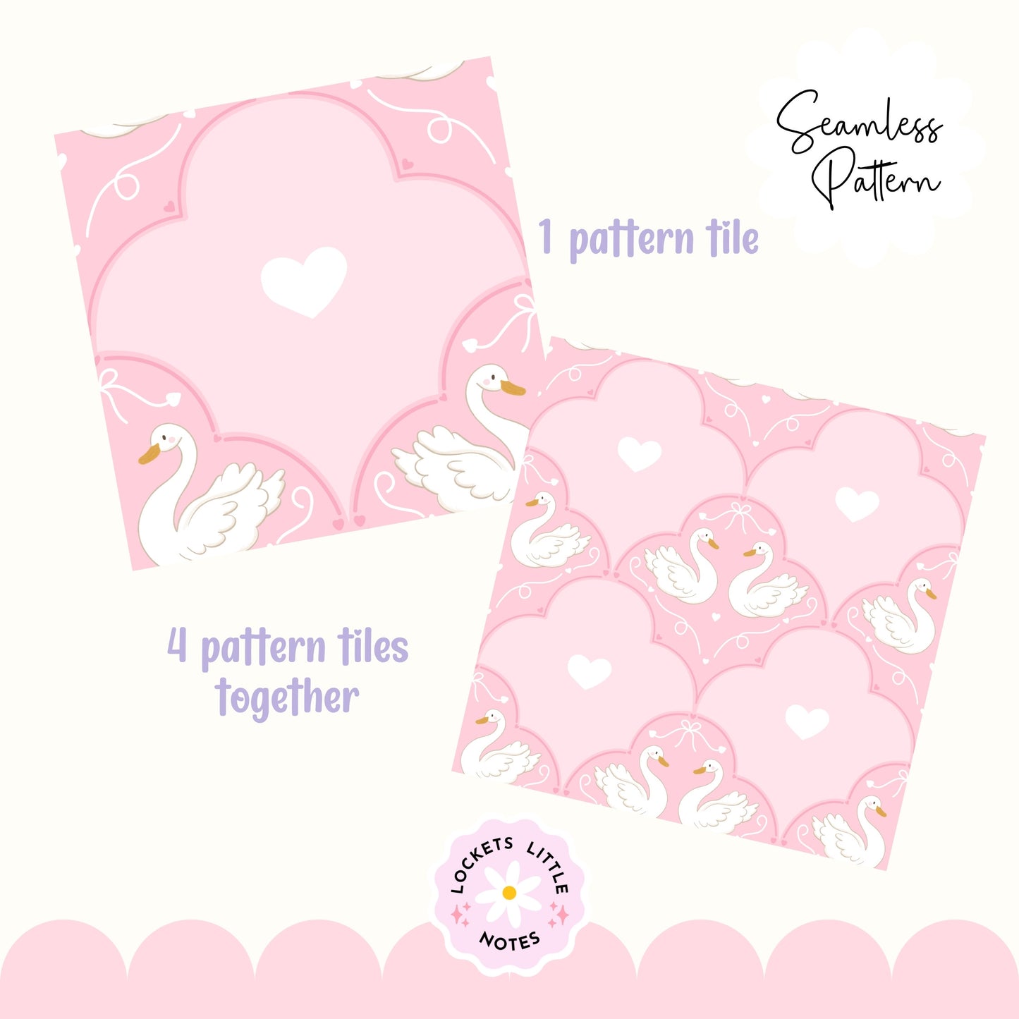Regency Swan Seamless Pattern | Pink Scallop Digital Surface Design