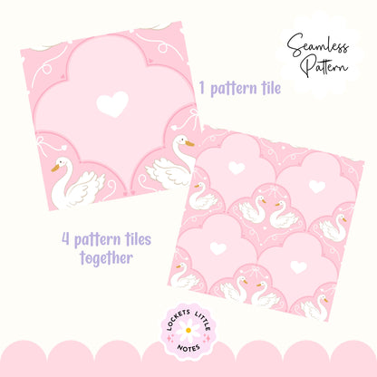 Regency Swan Seamless Pattern | Pink Scallop Digital Surface Design