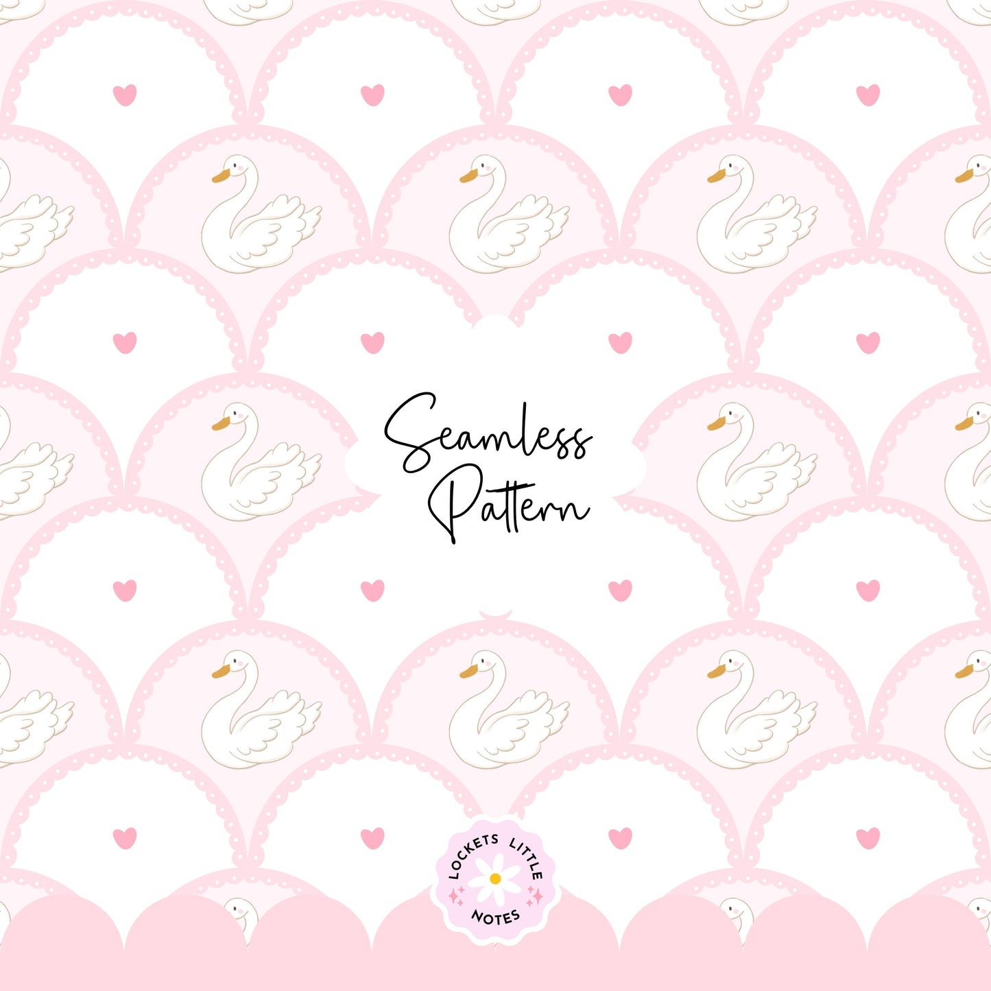 Coquette Swan Seamless Pattern | Pink Scallop Digital Surface Design