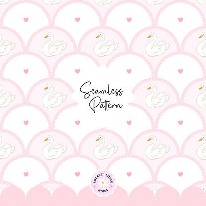 Coquette Swan Seamless Pattern | Pink Scallop Digital Surface Design