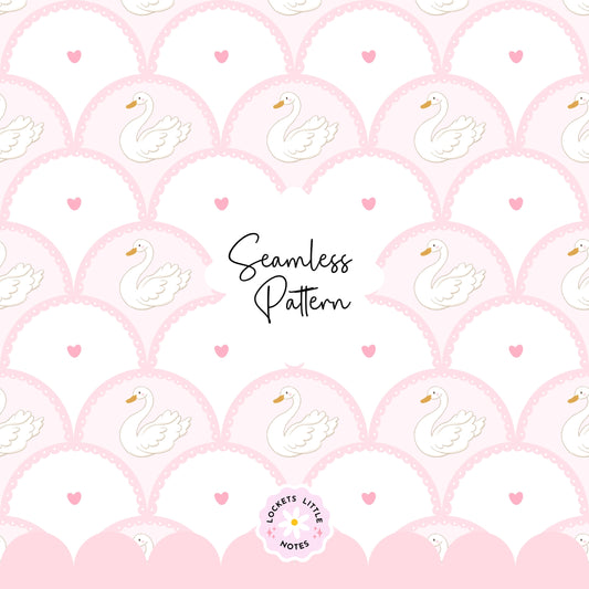 Coquette Swan Seamless Pattern | Pink Scallop Digital Surface Design
