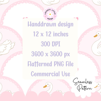 Coquette Swan Seamless Pattern | Pink Scallop Digital Surface Design