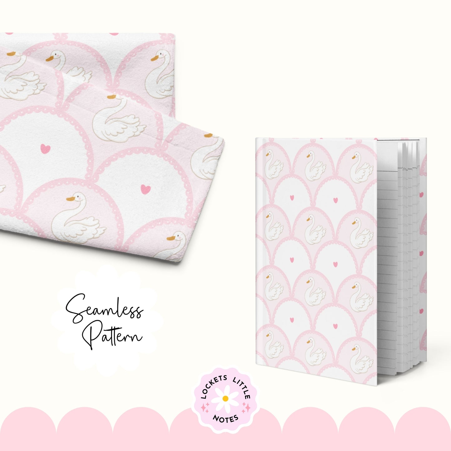 Coquette Swan Seamless Pattern | Pink Scallop Digital Surface Design
