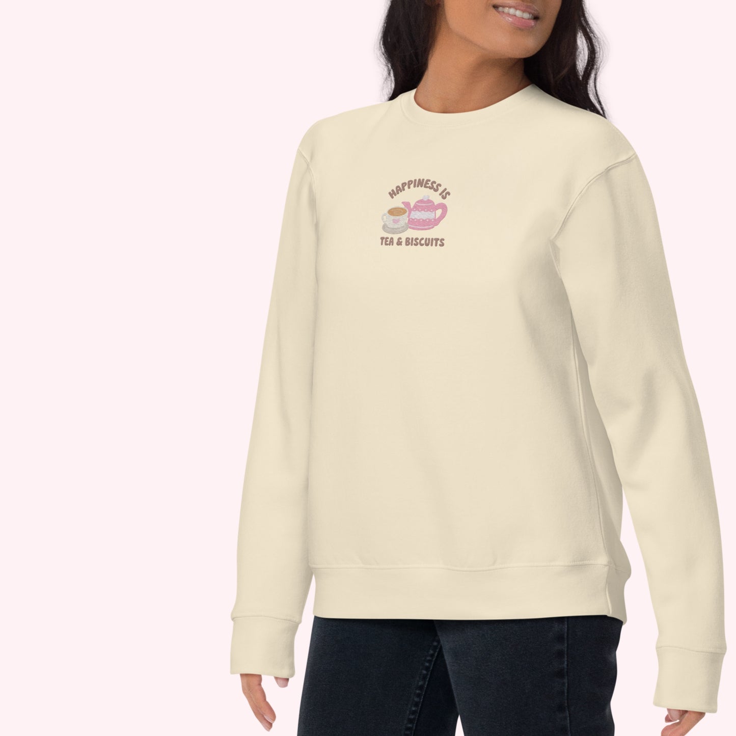 Happiness Is Tea & Biscuits Embroidered Sweater.