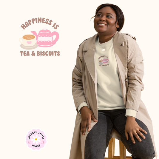 Happiness Is Tea & Biscuits Embroidered Sweater.