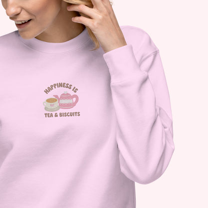 Happiness Is Tea & Biscuits Embroidered Sweater.