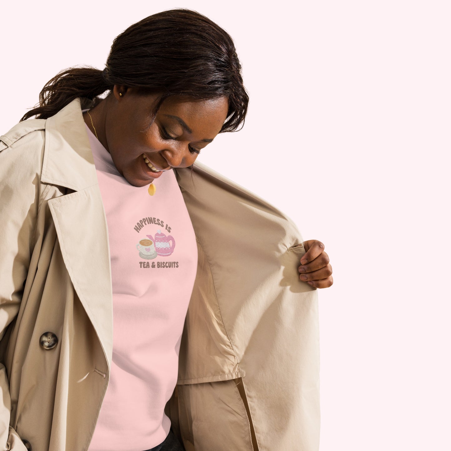 Happiness Is Tea & Biscuits Embroidered Sweater.