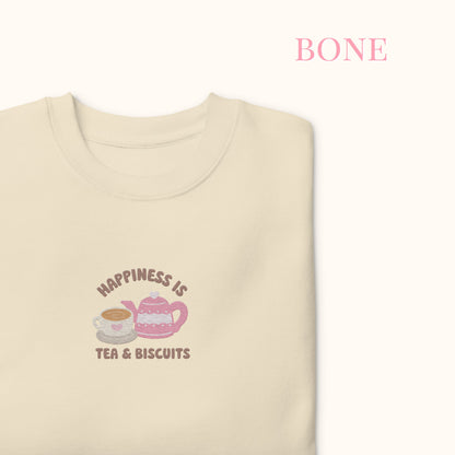 Happiness Is Tea & Biscuits Embroidered Sweater.