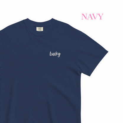 Lucky Embroidered T-shirt – Minimalist Good Luck Shirt