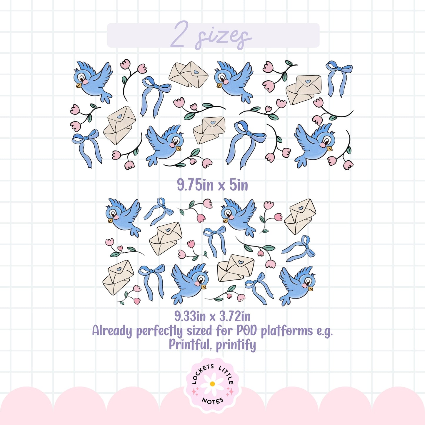 Fairytale Blue Bird Glass Can Wrap PNG, Coquette Ribbon & Rose Design, Floral Envelope 16oz Libbey tumbler, 2 Files POD, Digital Download