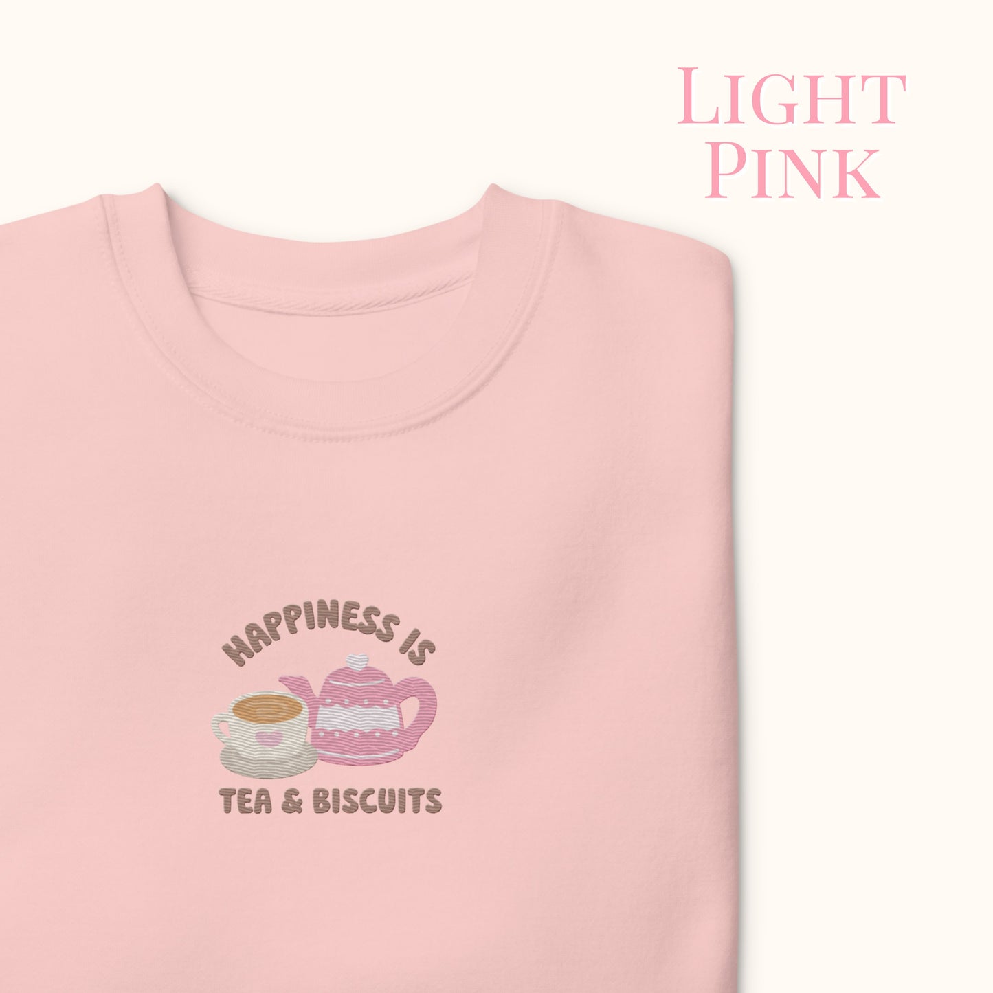 Happiness Is Tea & Biscuits Embroidered Sweater.
