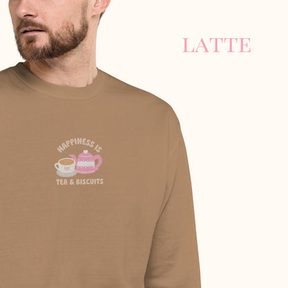 Happiness Is Tea & Biscuits Embroidered Sweater.