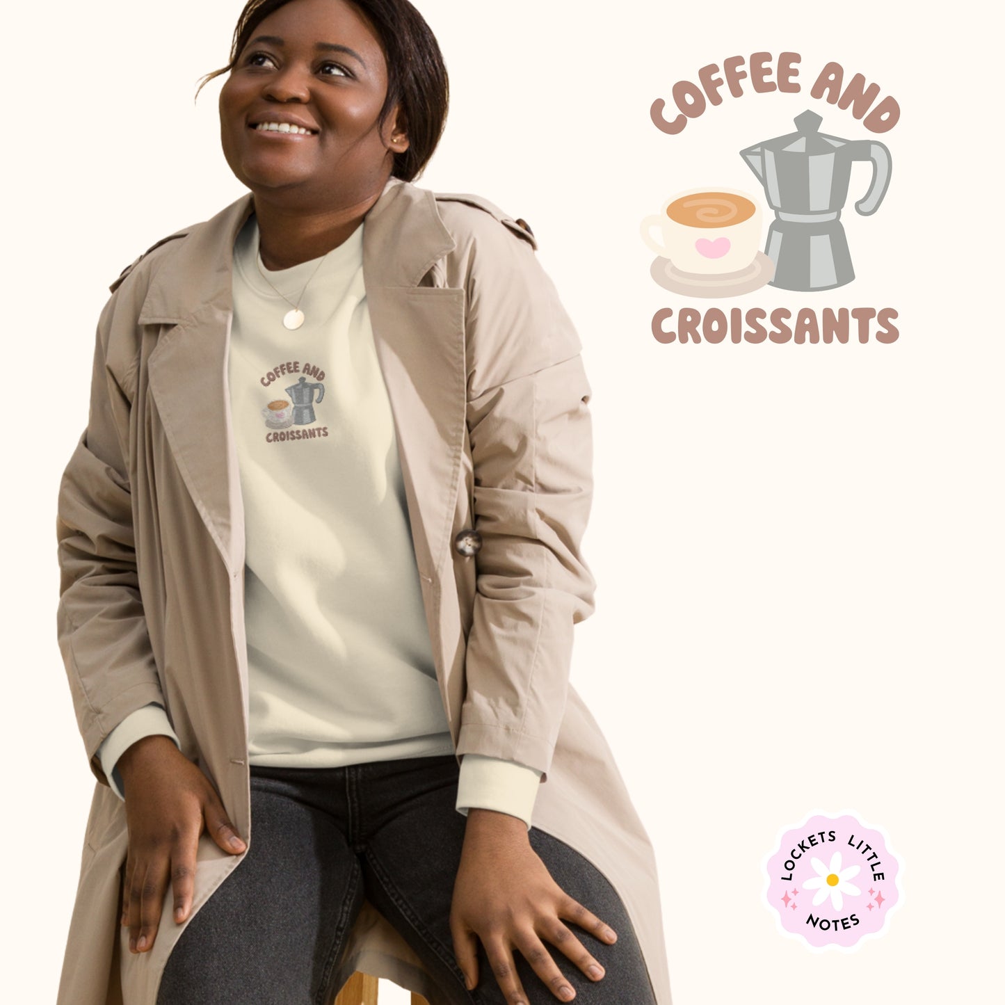 Coffee & Croissant Embroidered Sweater.
