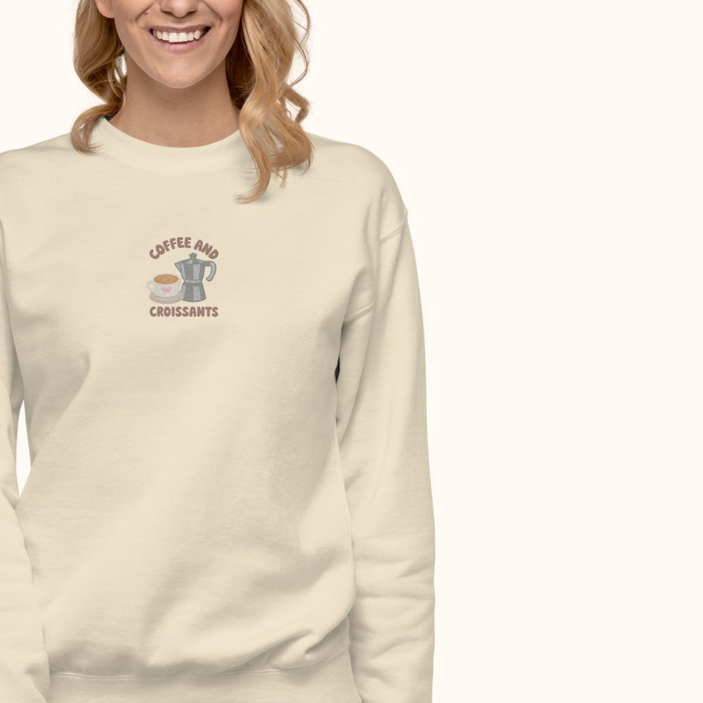 Coffee & Croissant Embroidered Sweater.
