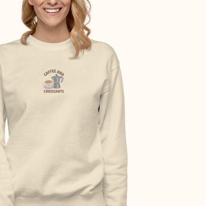 Coffee & Croissant Embroidered Sweater.